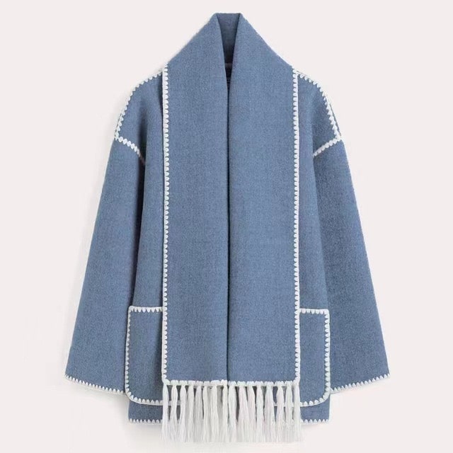 Women's Funnel Neck Cape Jacket with Button Front