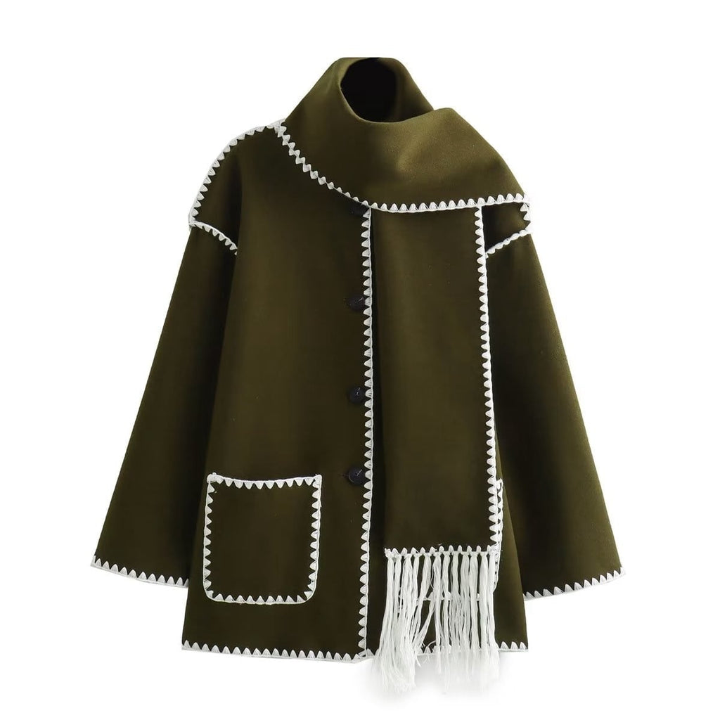 Women's Funnel Neck Cape Jacket with Button Front