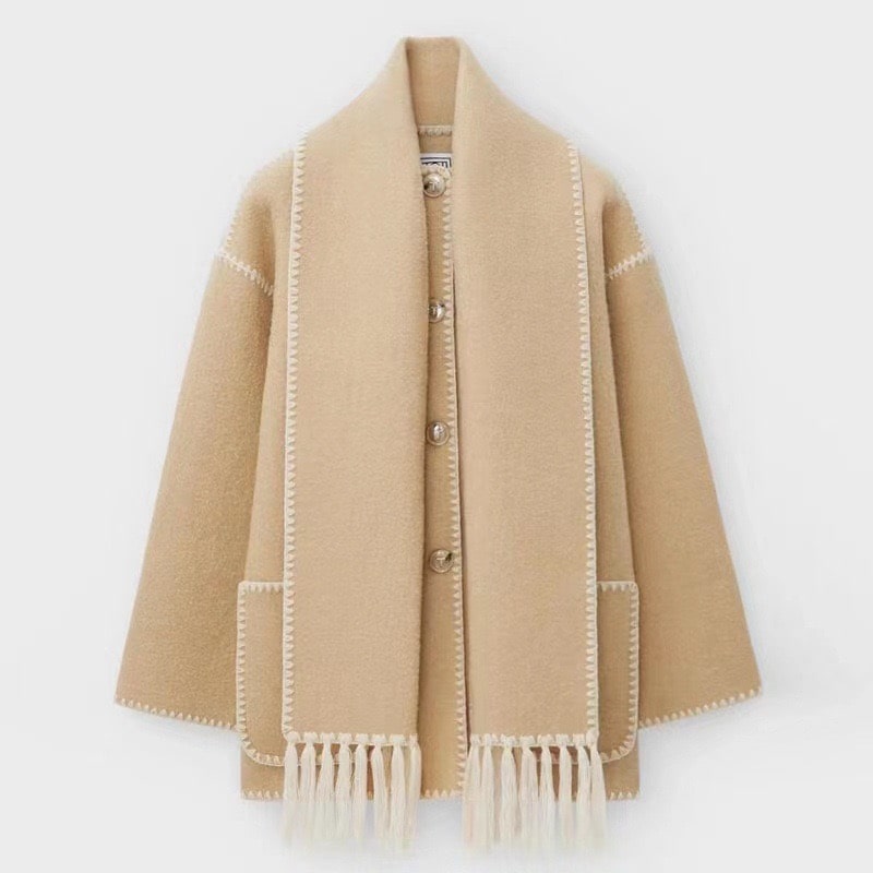 Women's Funnel Neck Cape Jacket with Button Front