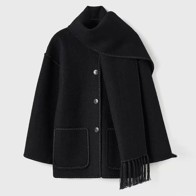Women's Funnel Neck Cape Jacket with Button Front
