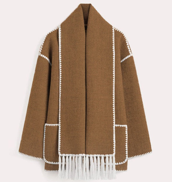 Women's Funnel Neck Cape Jacket with Button Front
