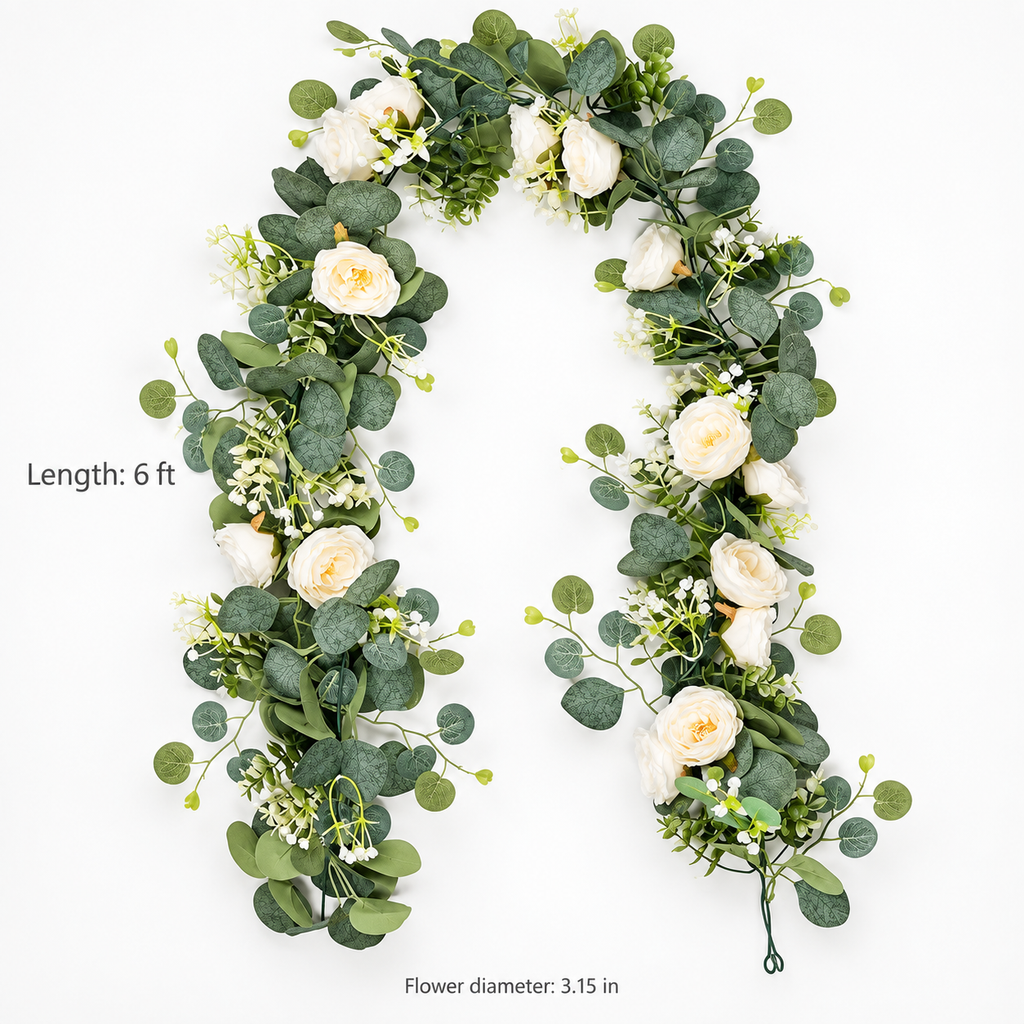 Roselune – White Rose And Eucalyptus Garland