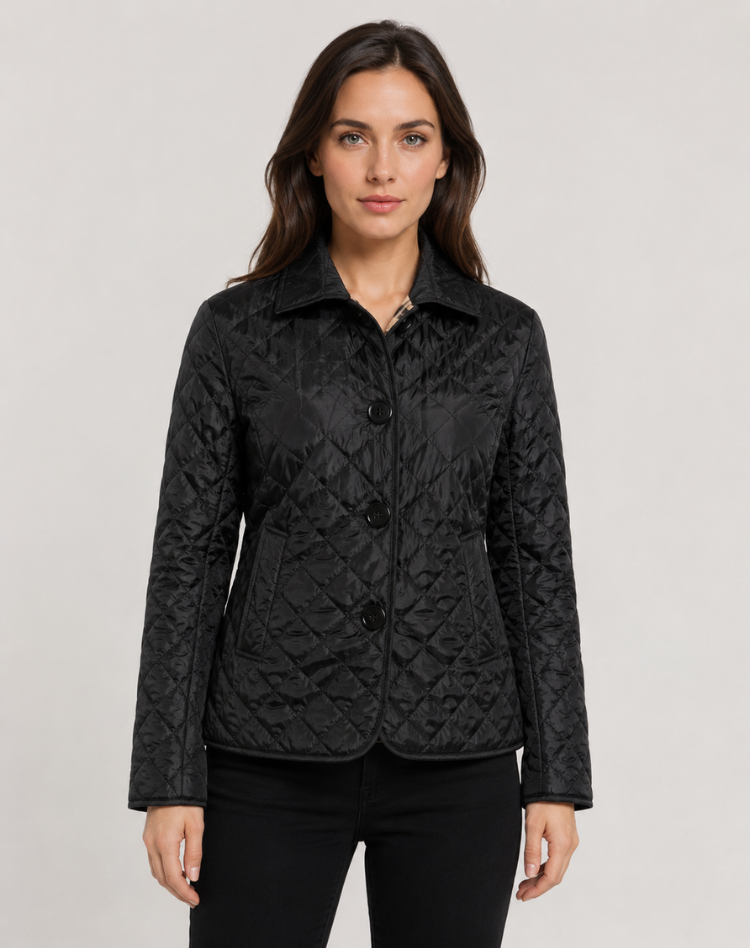 Women's Quilted Jacket, Collared, Button Front, Long Sleeves