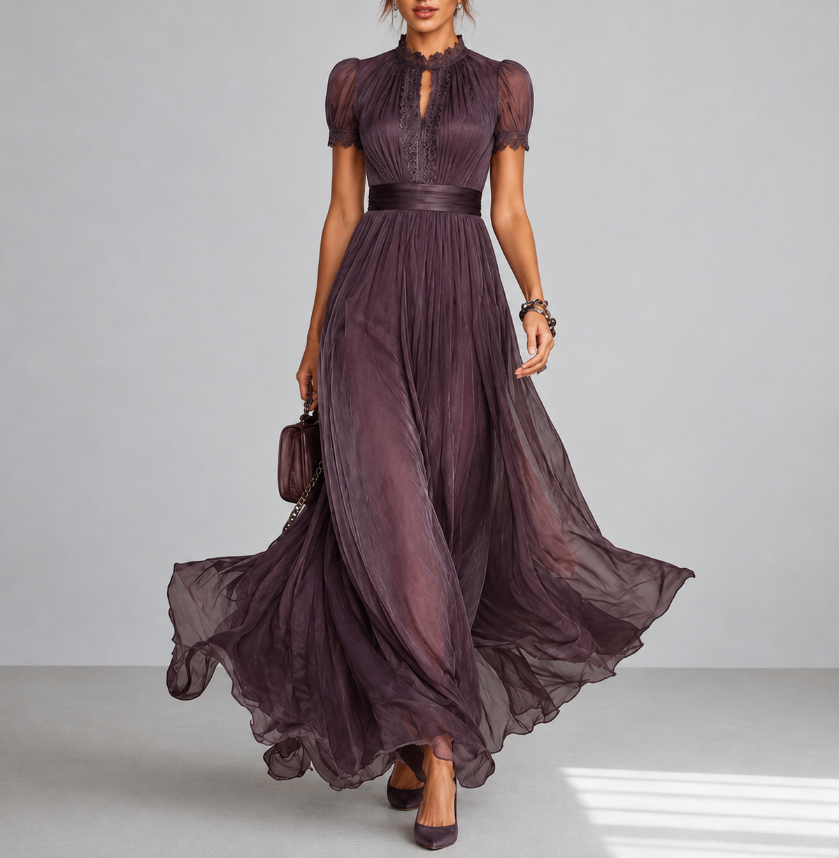 Lesvos Keyhole Lace-Trim Maxi Dress