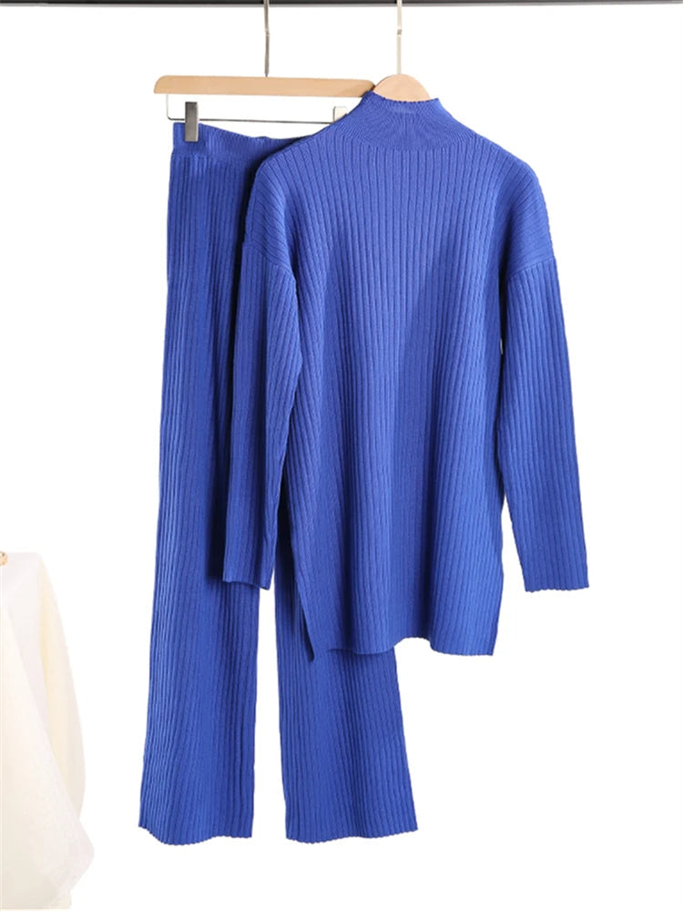 Women's Ribbed Sweater Set with Mock Neck Top and Pants