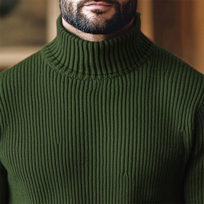 Men's Ribbed Turtleneck Jumper, Long Sleeves, Fitted Cut