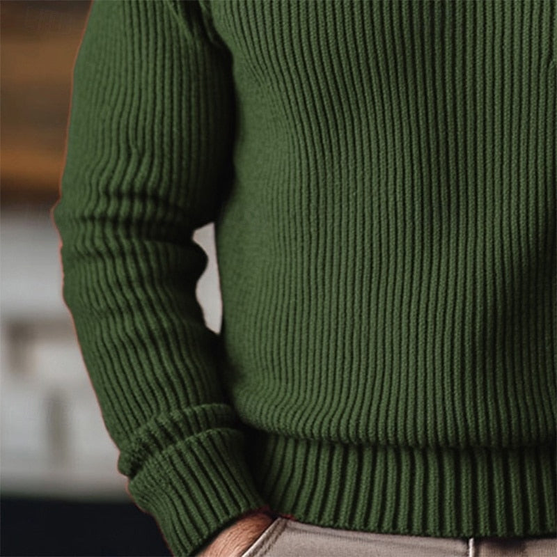 Men's Ribbed Turtleneck Jumper, Long Sleeves, Fitted Cut