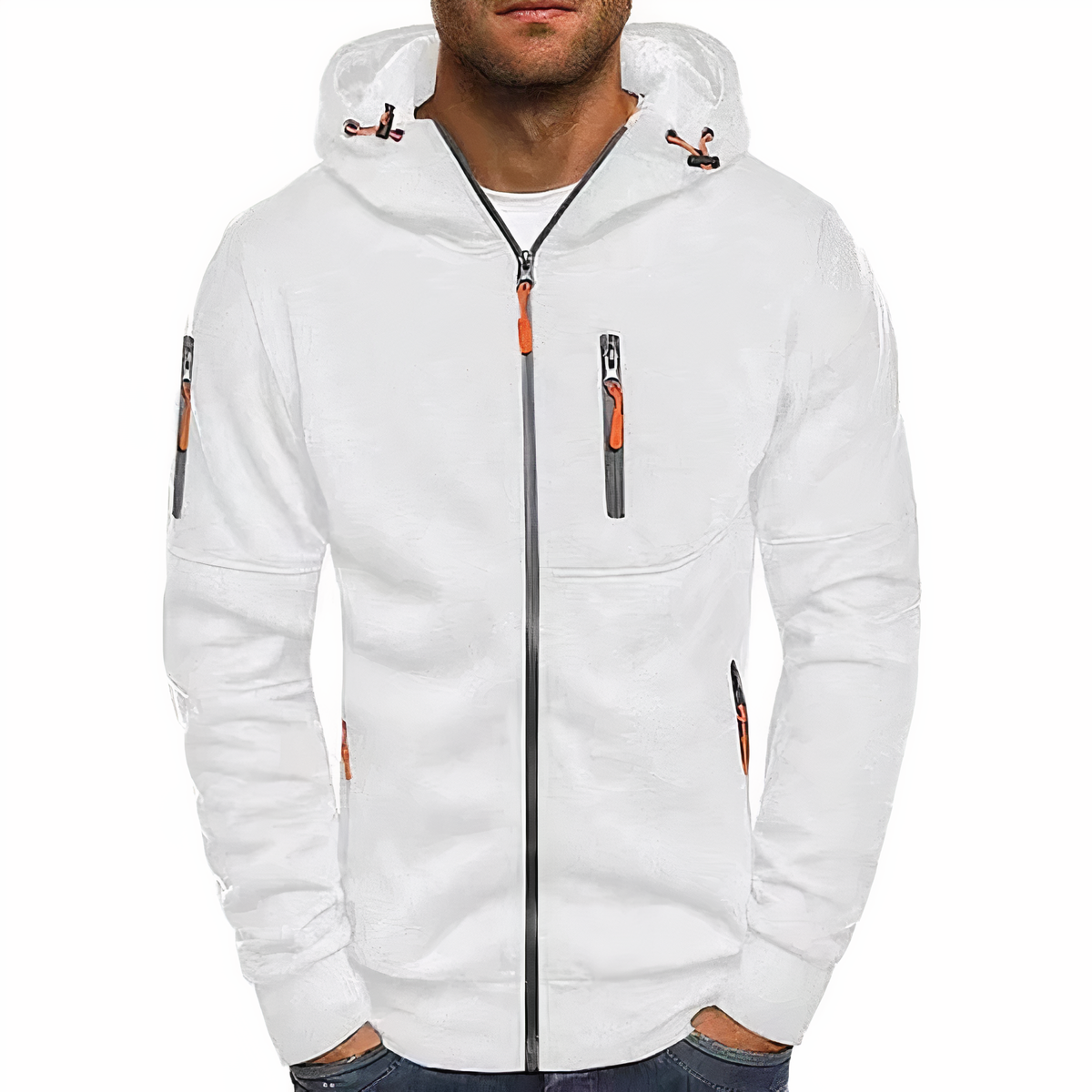 Men's Hooded Zip-Up Jacket, Long Sleeves, Zip Pockets