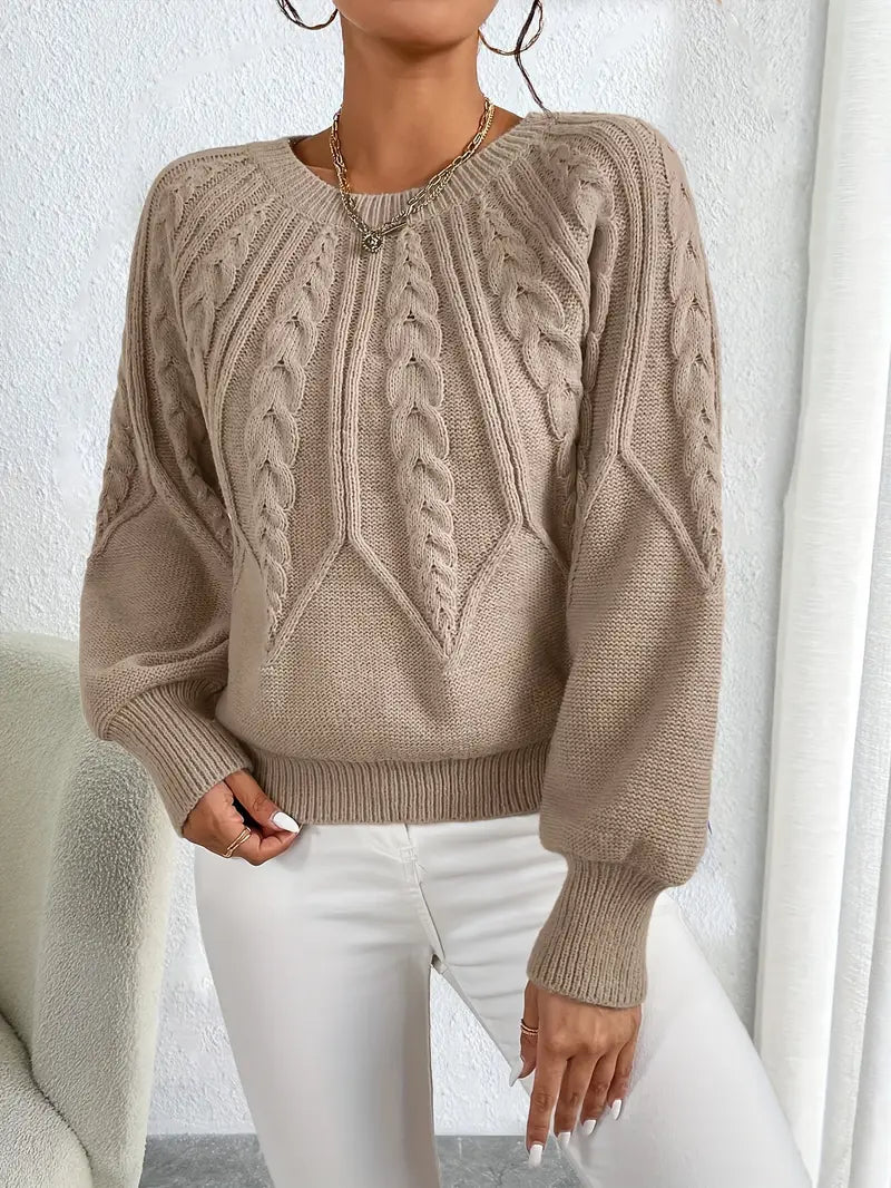Women's Cable Knit Balloon Sleeve Sweater – Classic Winter Sweater