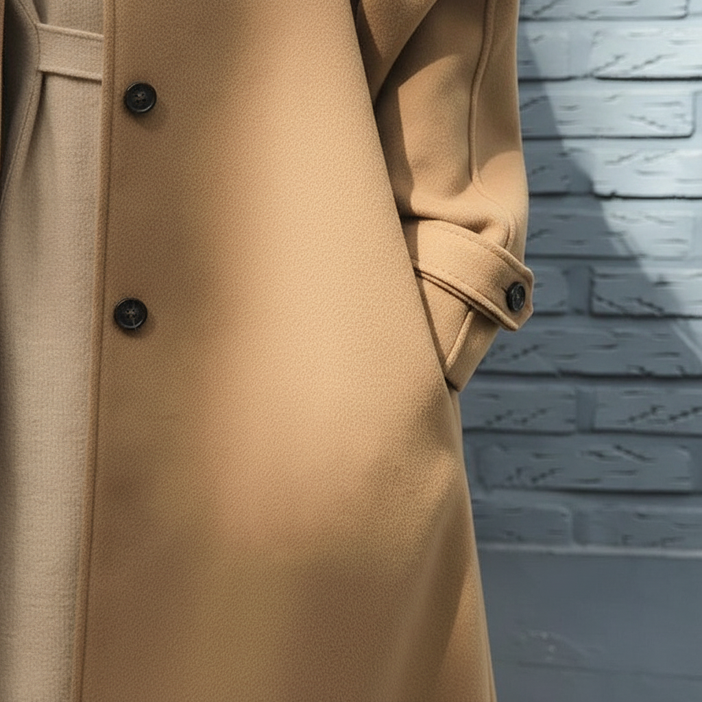 Women's Long Trench Coat with Button Front and Classic Collar