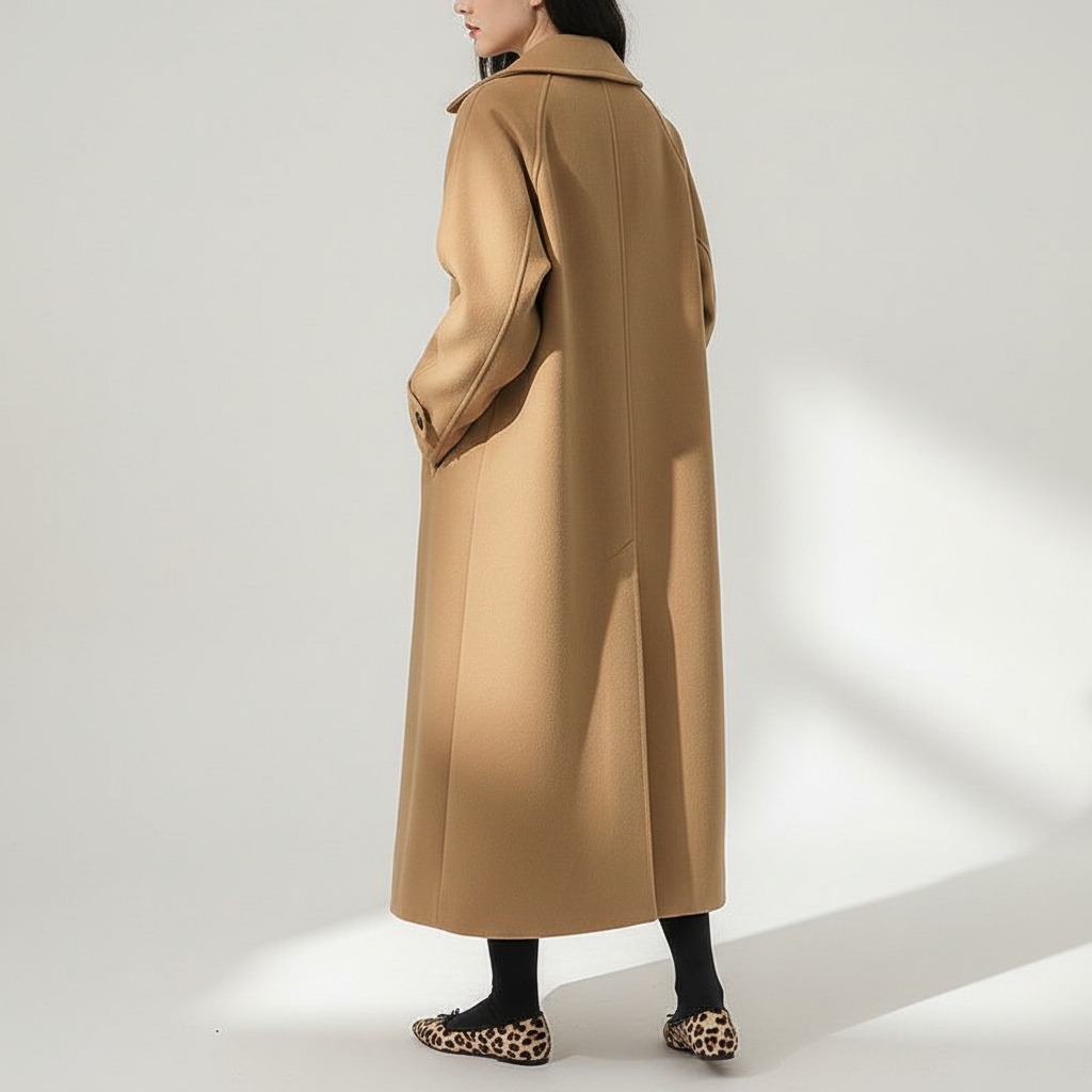 Women's Long Trench Coat with Button Front and Classic Collar
