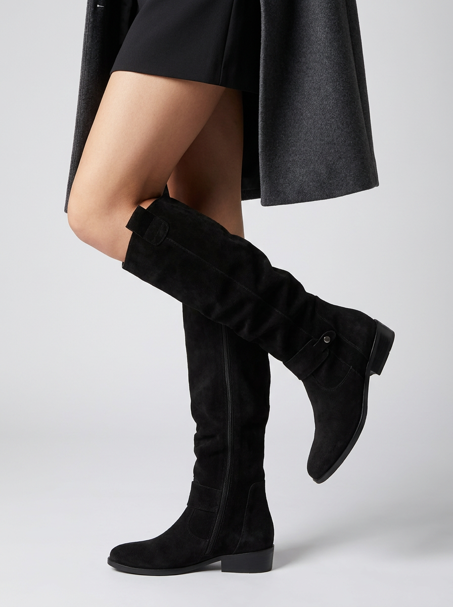 Women's Knee-High Boots, Ruched Shaft, Low Block Heel