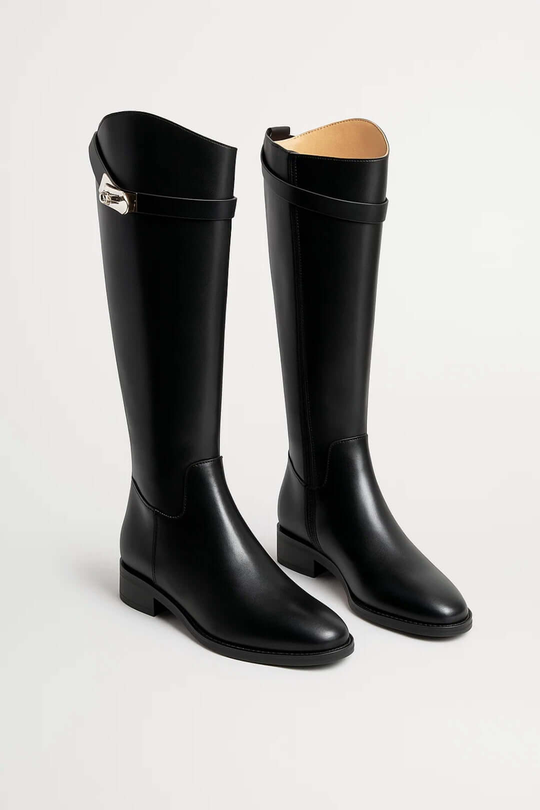 Women's Knee-High Boots, Buckle Detail, Low Heel