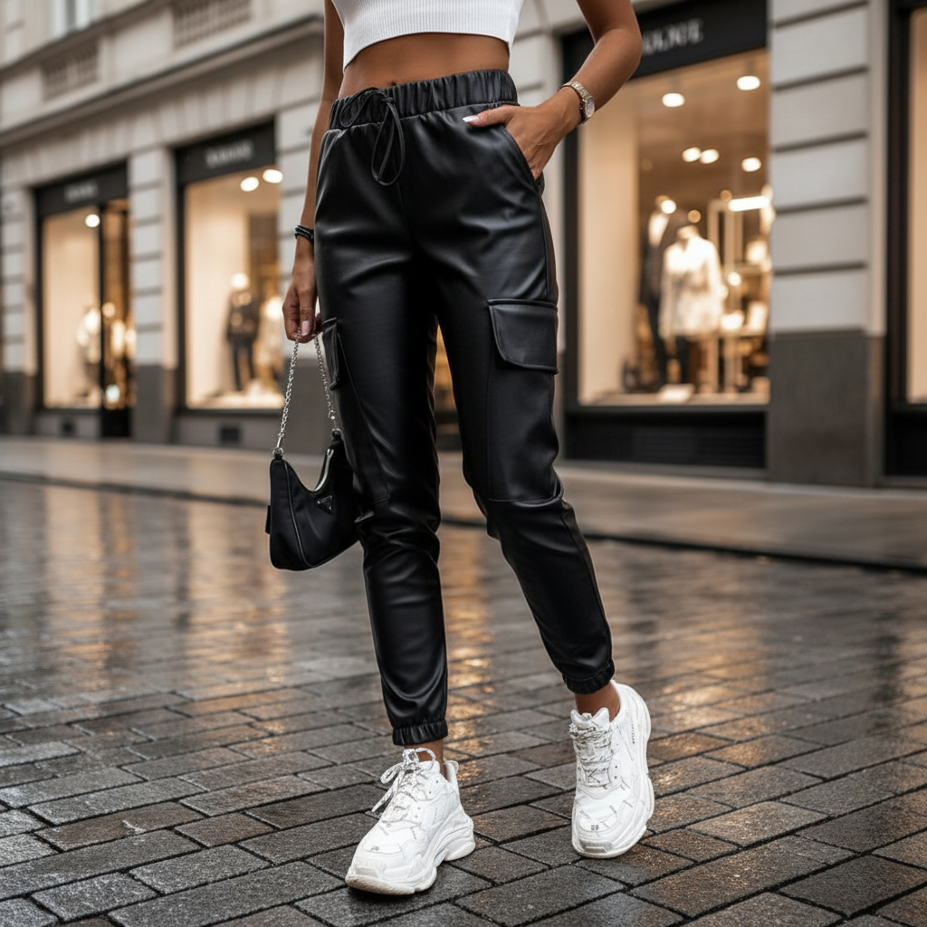 Women's High-Waist Cargo Joggers with Drawstring