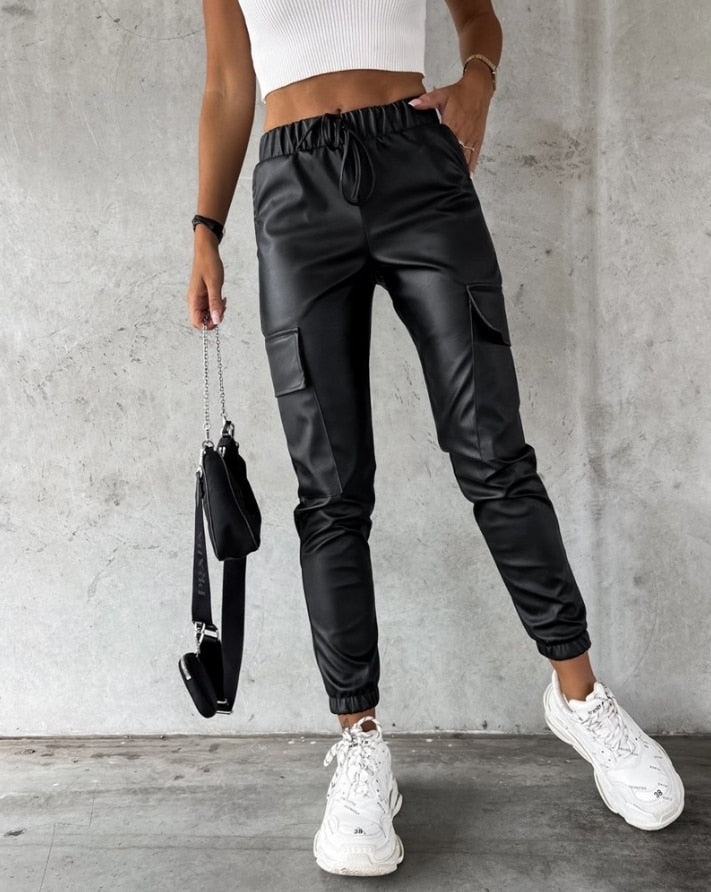 Women's High-Waist Cargo Joggers with Drawstring