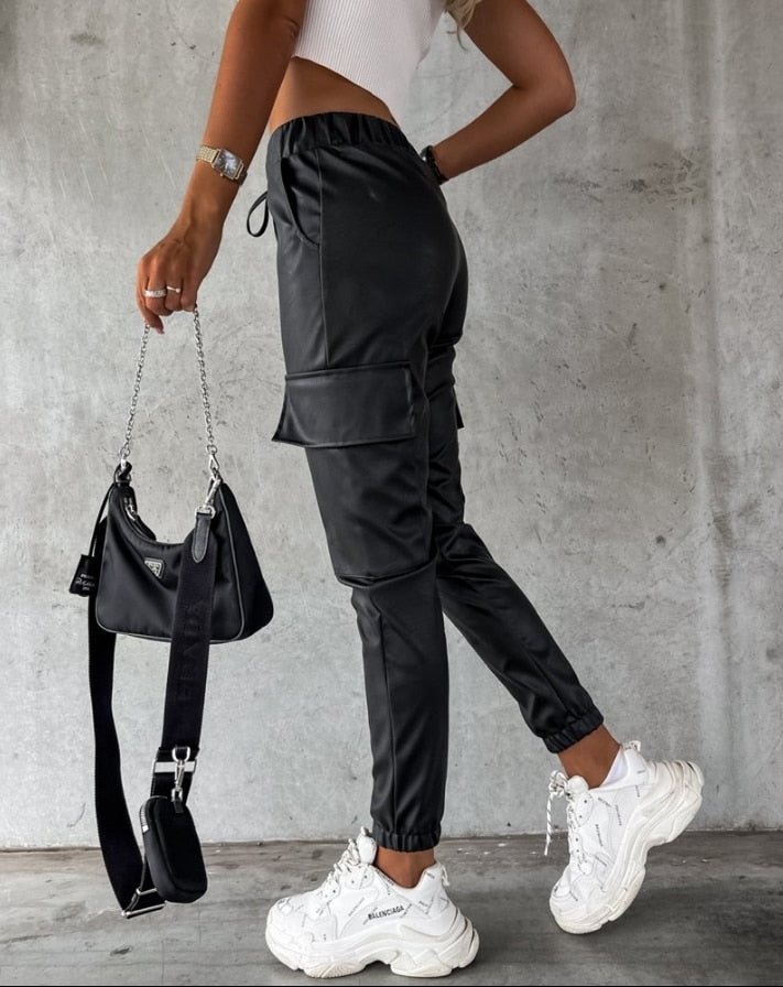 Women's High-Waist Cargo Joggers with Drawstring