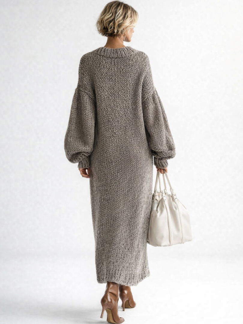 Women's Oversized Knit Maxi Sweater Dress, Crew Neck, Long Sleeves