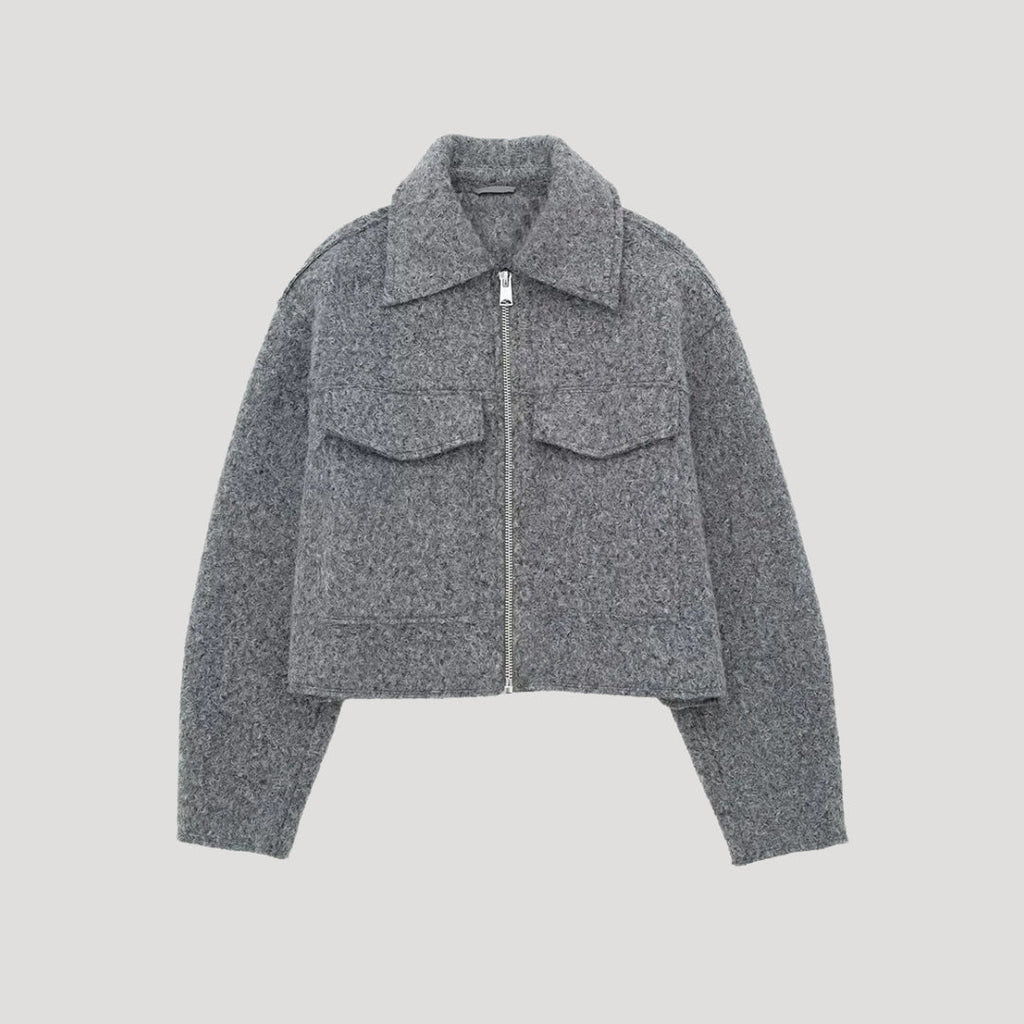 Women's Cropped Jacket with Collar and Zip Front