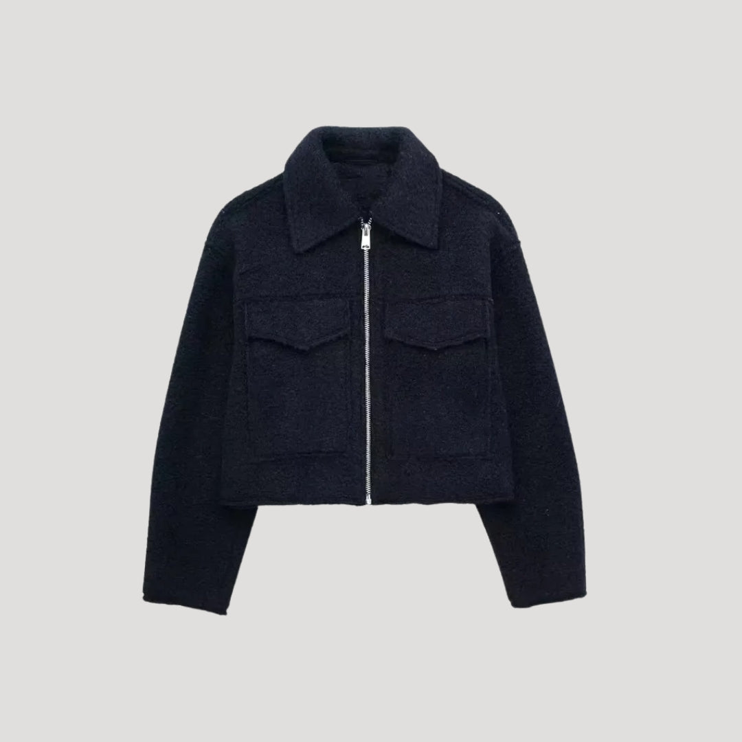 Women's Cropped Jacket with Collar and Zip Front