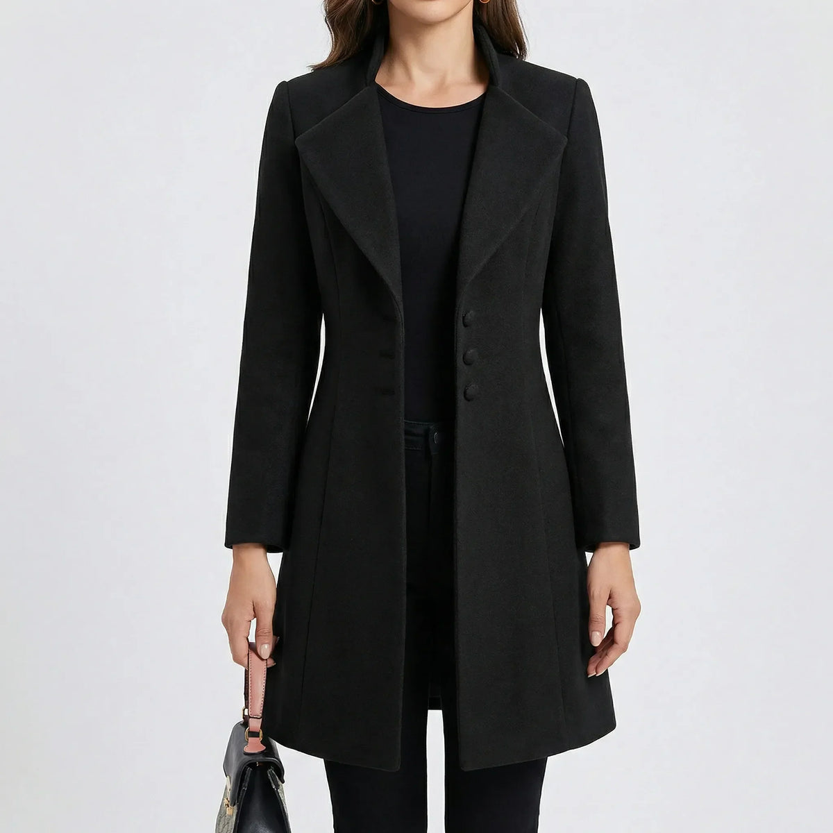 Women's Long Tailored Coat with Notched Lapel