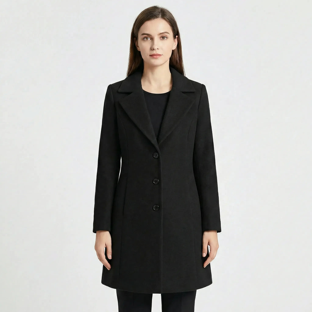 Women's Long Tailored Coat with Notched Lapel
