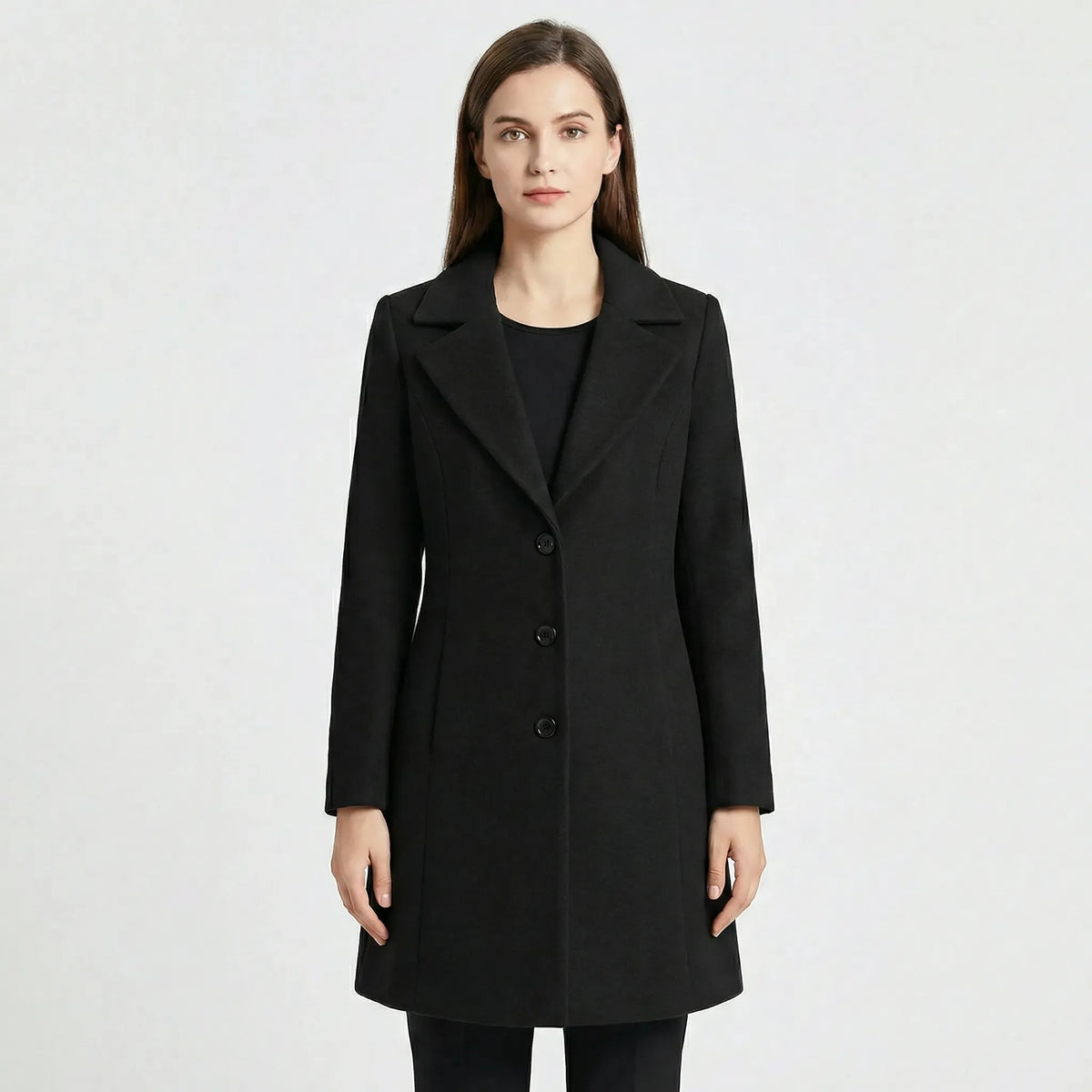 Women's Long Tailored Coat with Notched Lapel