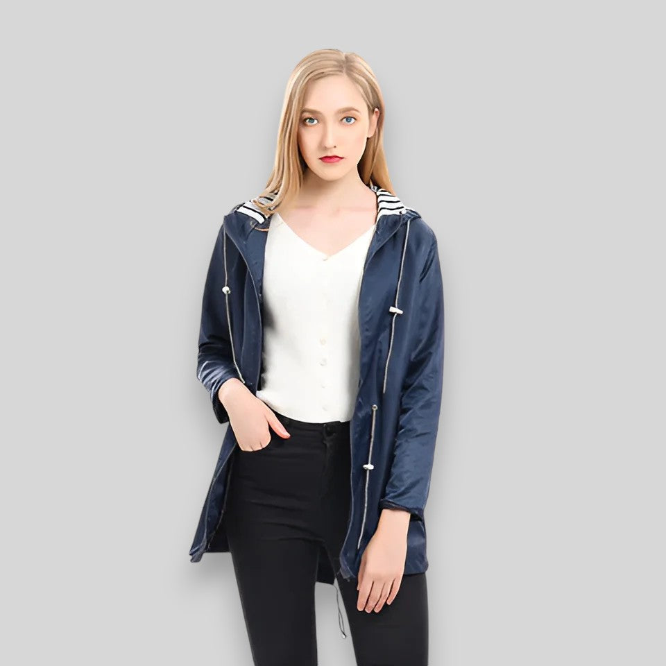 Women's Hooded Rain Jacket, Long Sleeves, Zip Front