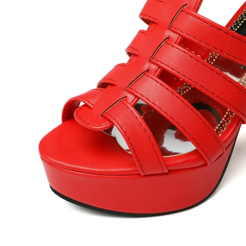 Women's Leather Platform Sandals with Cushioned Insole and Wide Fit