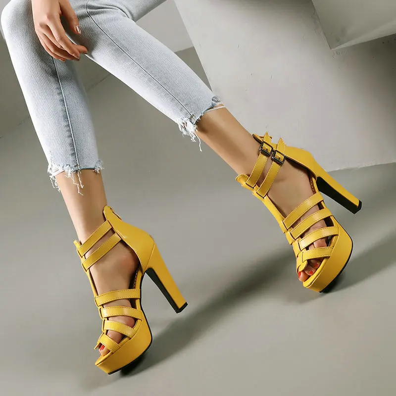 Women's Leather Platform Sandals with Cushioned Insole and Wide Fit