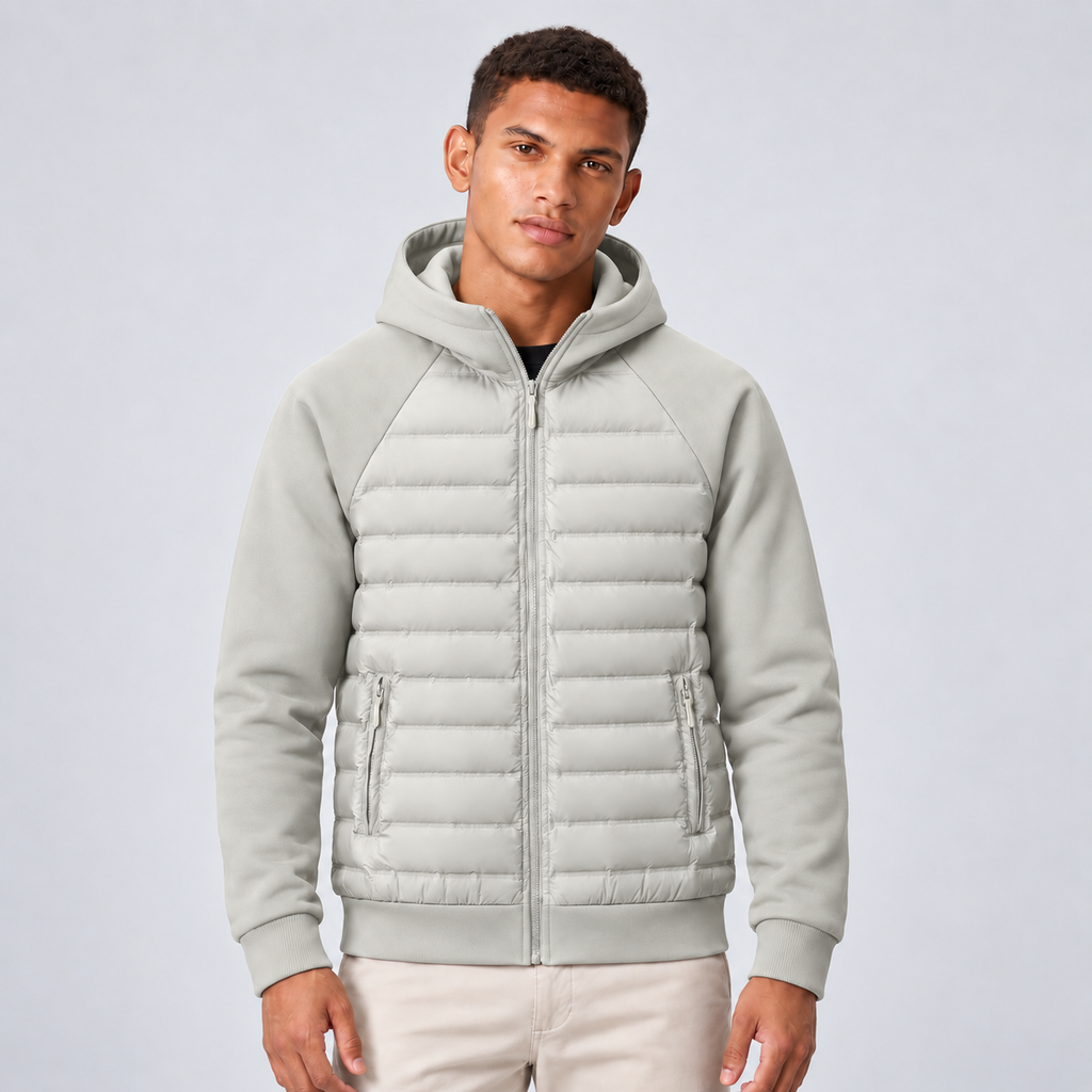 Montarello Men's Hooded Down Jacket with Quilted Panels
