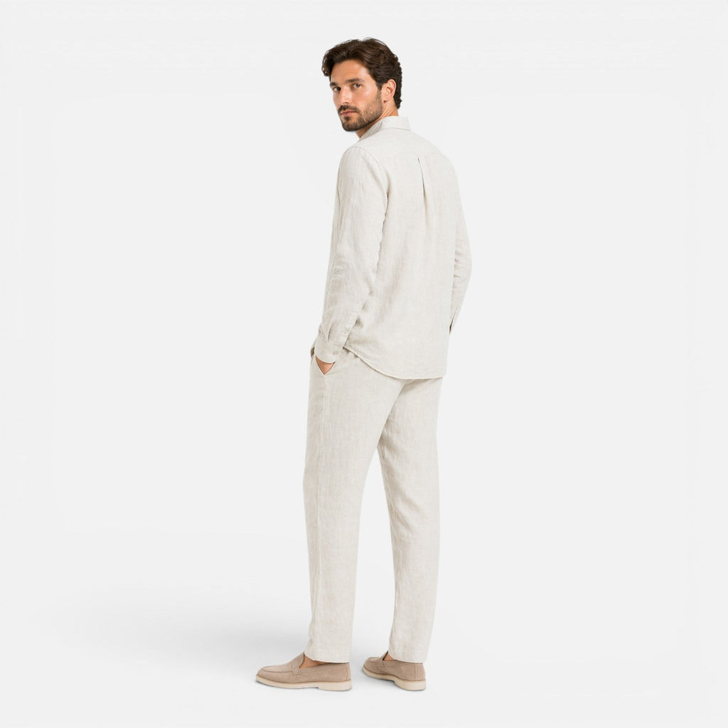 Montarello Men's Linen-Look Long-Sleeve Shirt & Trousers Co-Ord Set