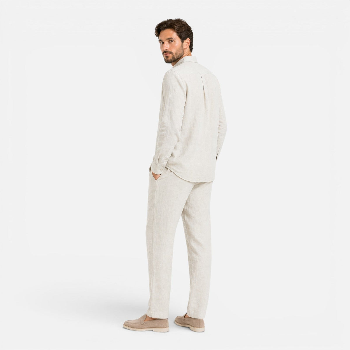 Montarello Men's Linen-Look Long-Sleeve Shirt & Trousers Co-Ord Set