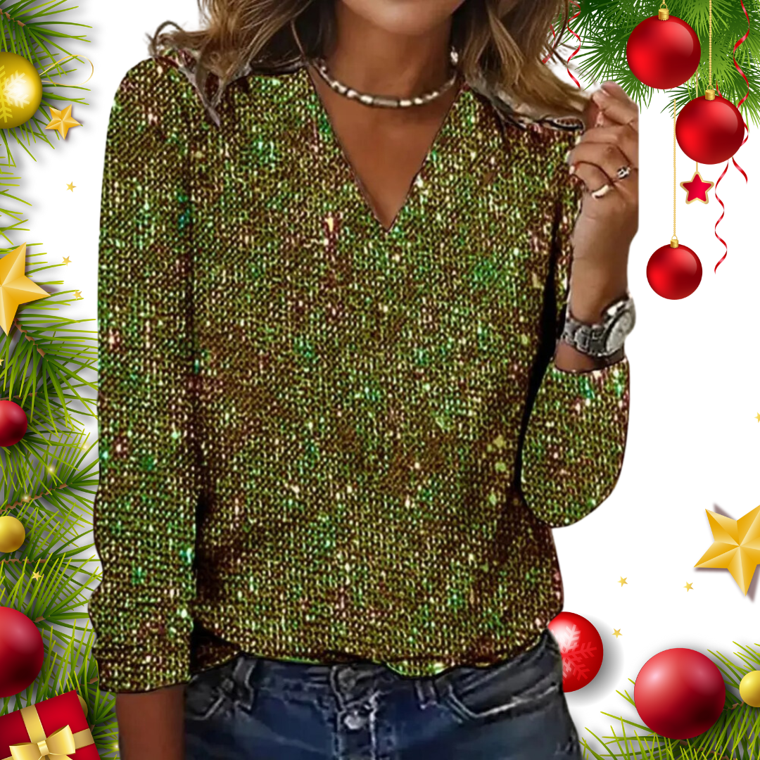 Zyvella | Sequin V-Neck Glitter Top