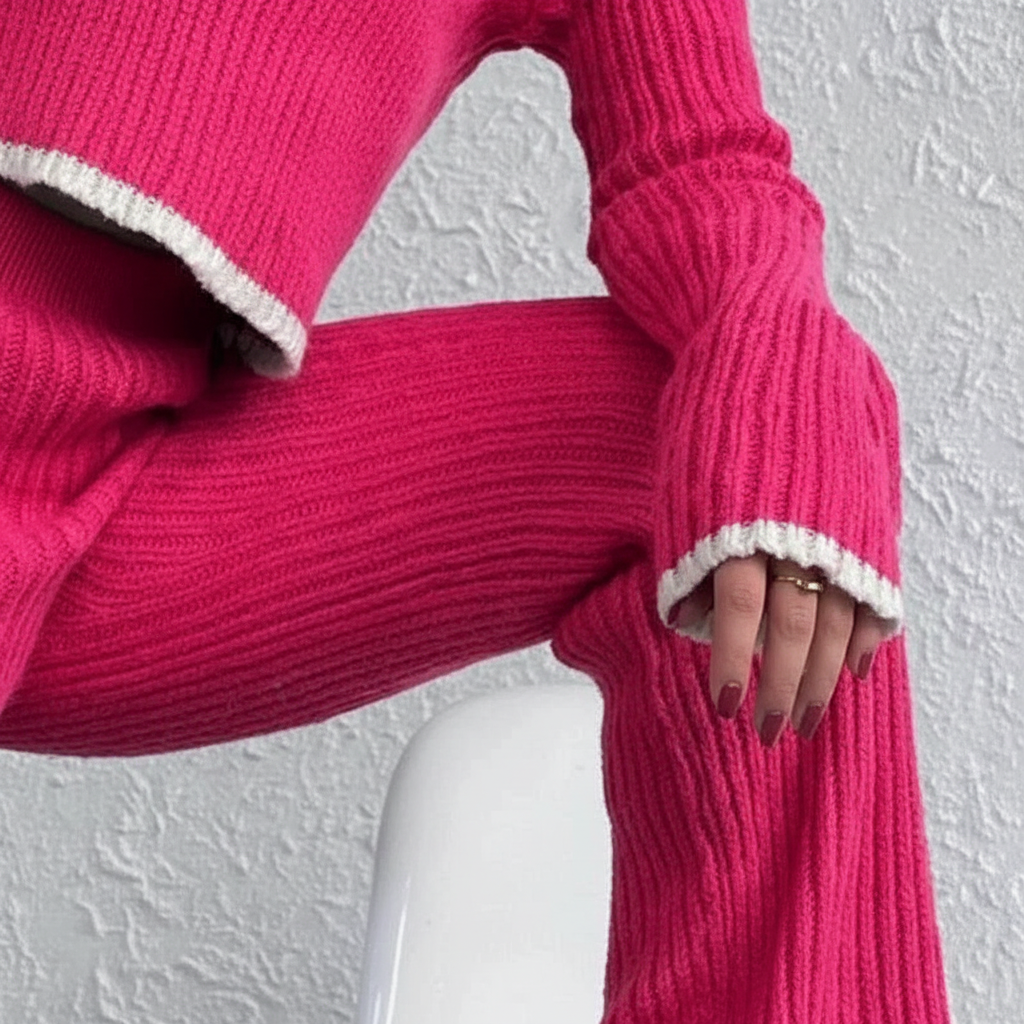 Women's Ribbed Loungewear Set with Top and Trousers