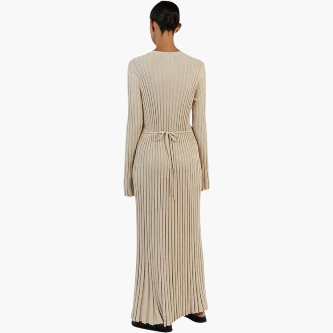 Women's Long Sleeve Maxi Dress with Ribbed Texture and Simple Fit