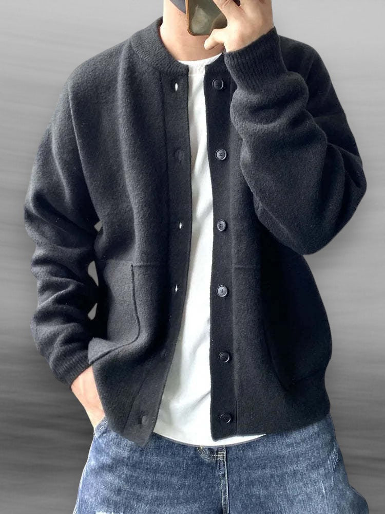 Men's Button-Front Cardigan Sweater, Crew Neck, Long Sleeves