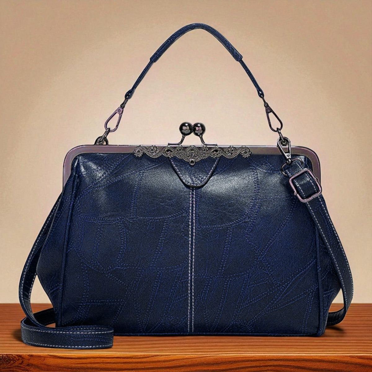 Women's Vintage Frame Handbag with Kiss-Lock Closure