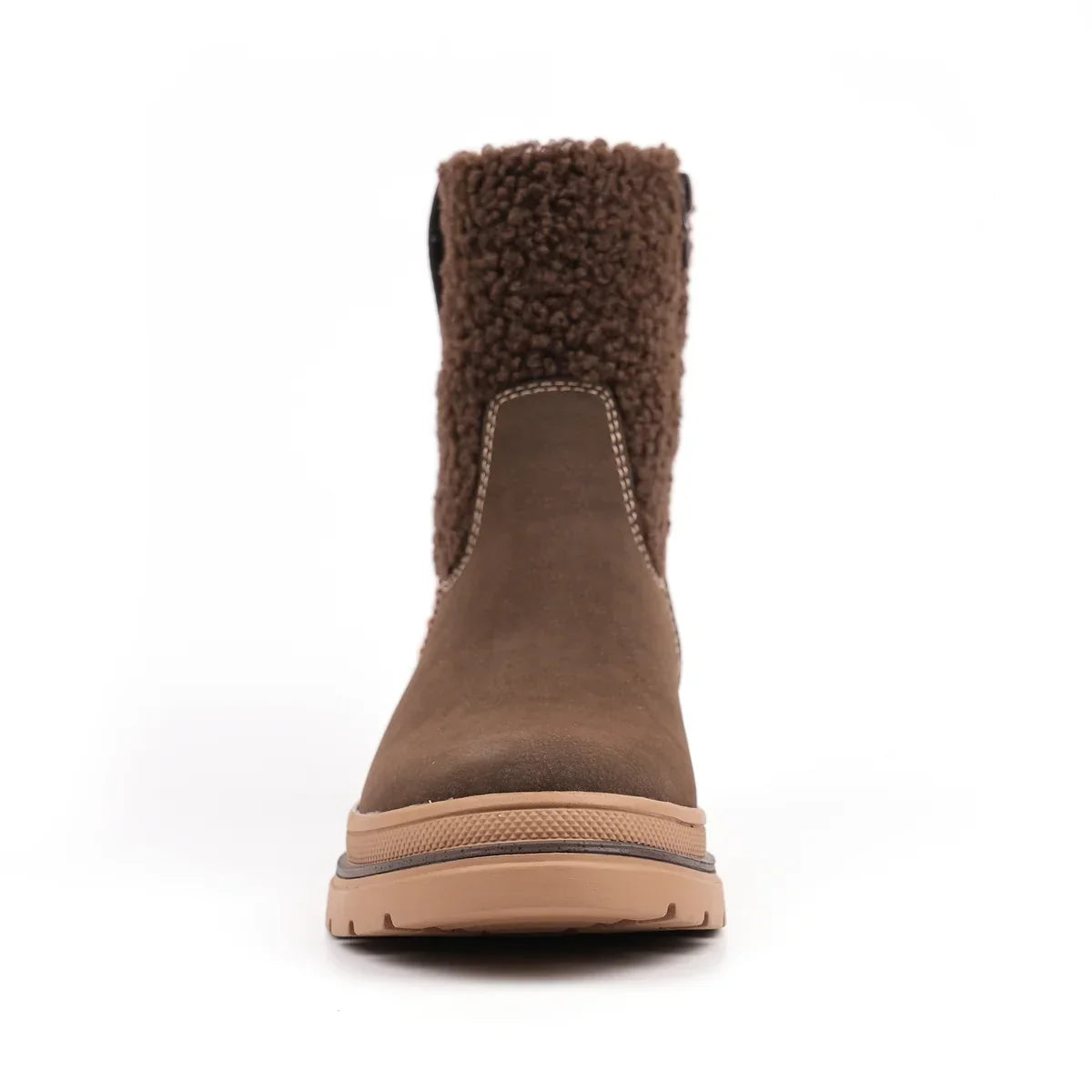 Women's Brown Ankle Boots, Textured Collar, Low Heel