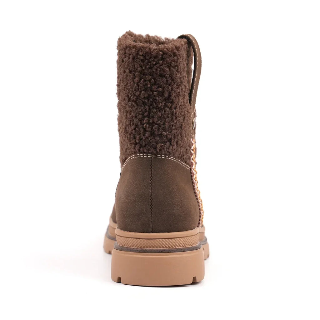 Women's Brown Ankle Boots, Textured Collar, Low Heel