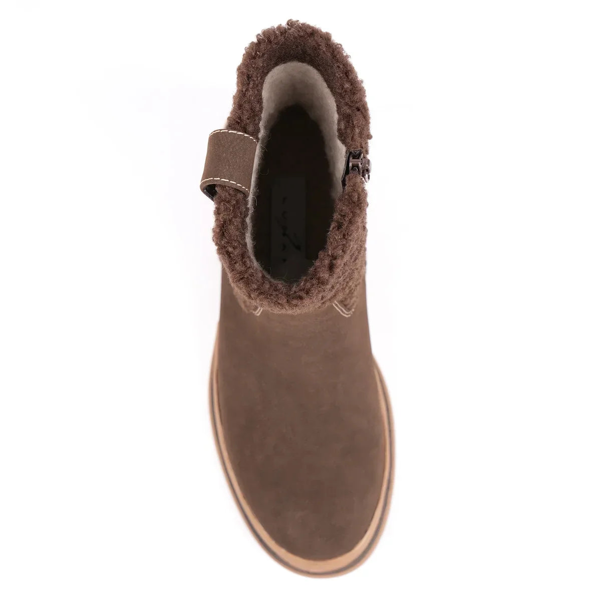 Women's Brown Ankle Boots, Textured Collar, Low Heel