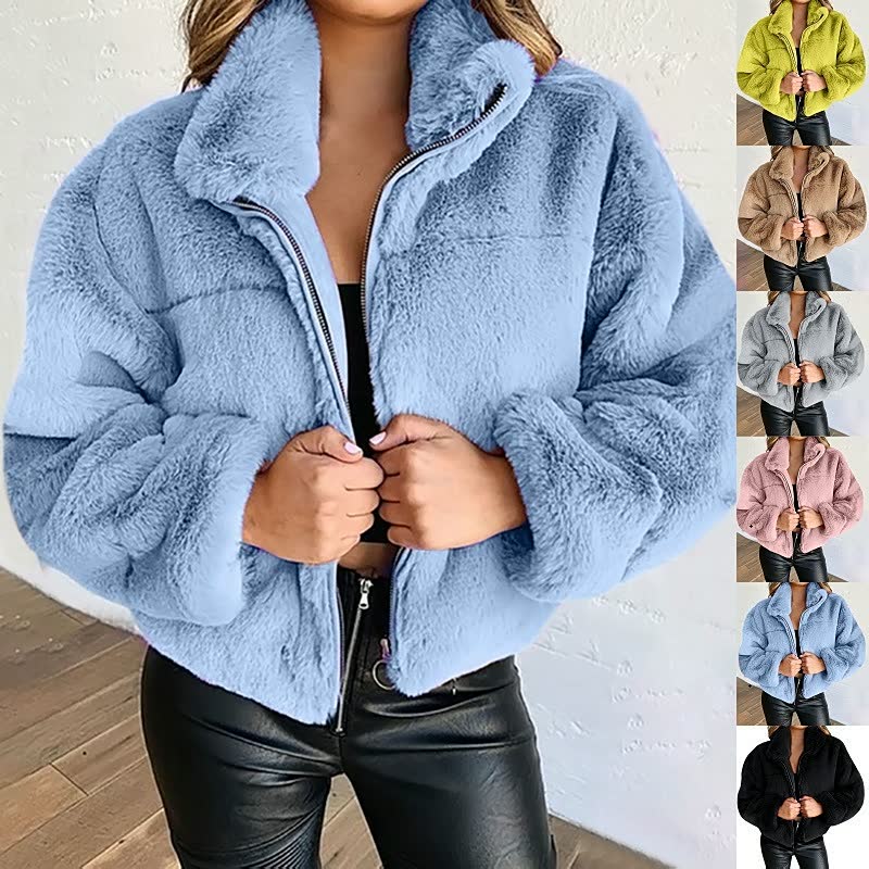 Women's Teddy Zip-Up Jacket with High Collar
