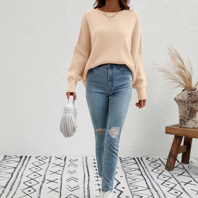 Women's Crew Neck Pullover Sweater Long Sleeve Relaxed Fit