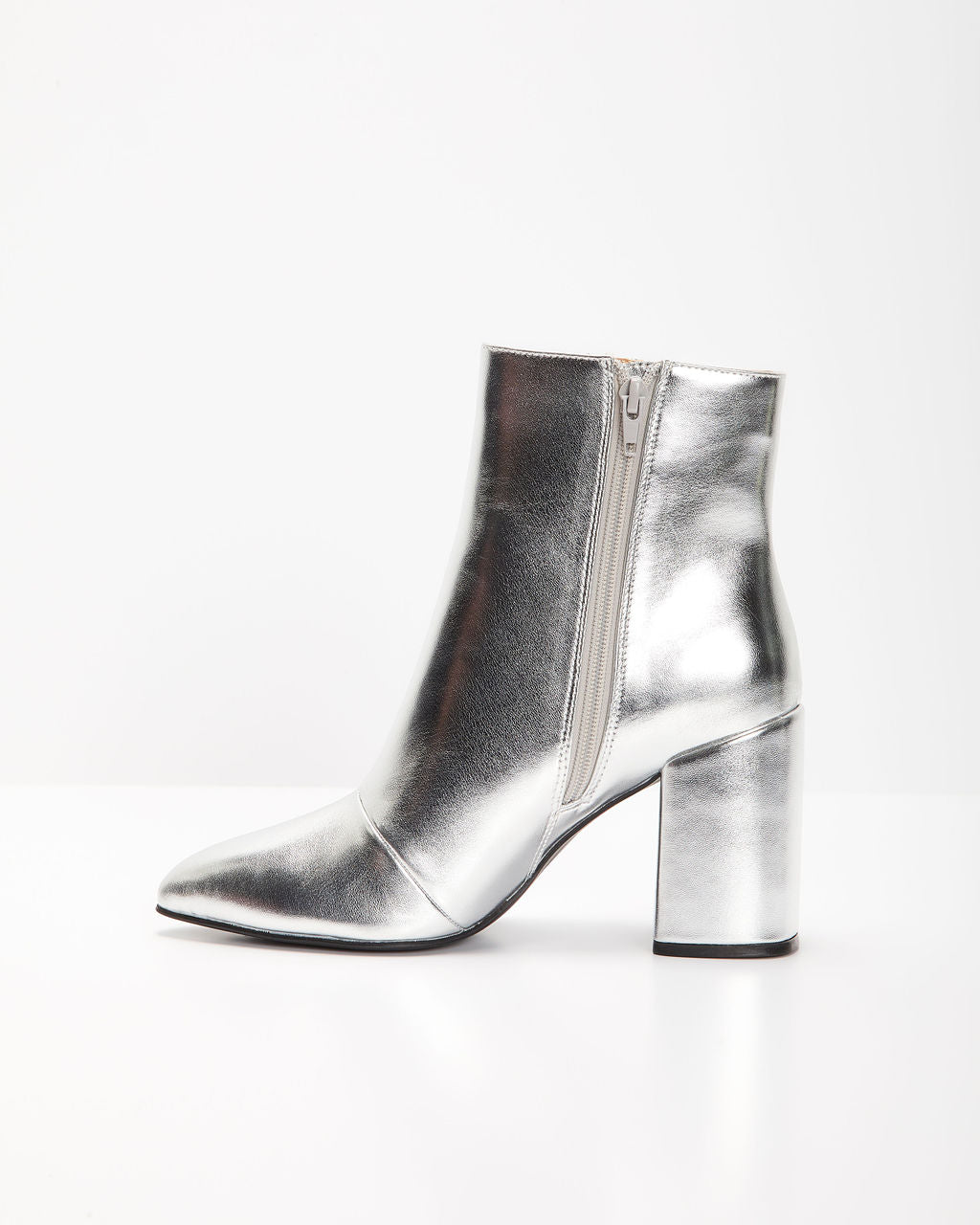Women's Metallic Block Heel Ankle Boots with Side Zip