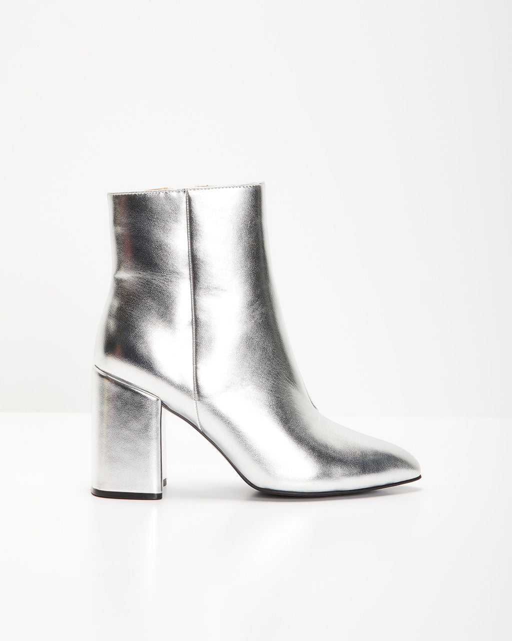 Women's Metallic Block Heel Ankle Boots with Side Zip