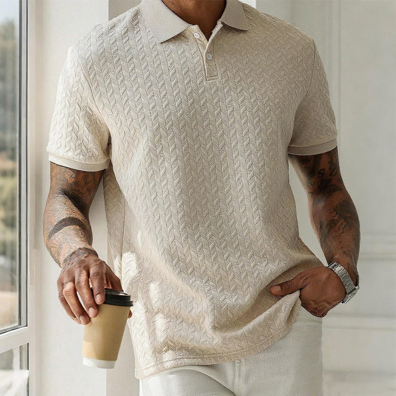 Men's Textured Polo Shirt, Short Sleeves, Button Placket