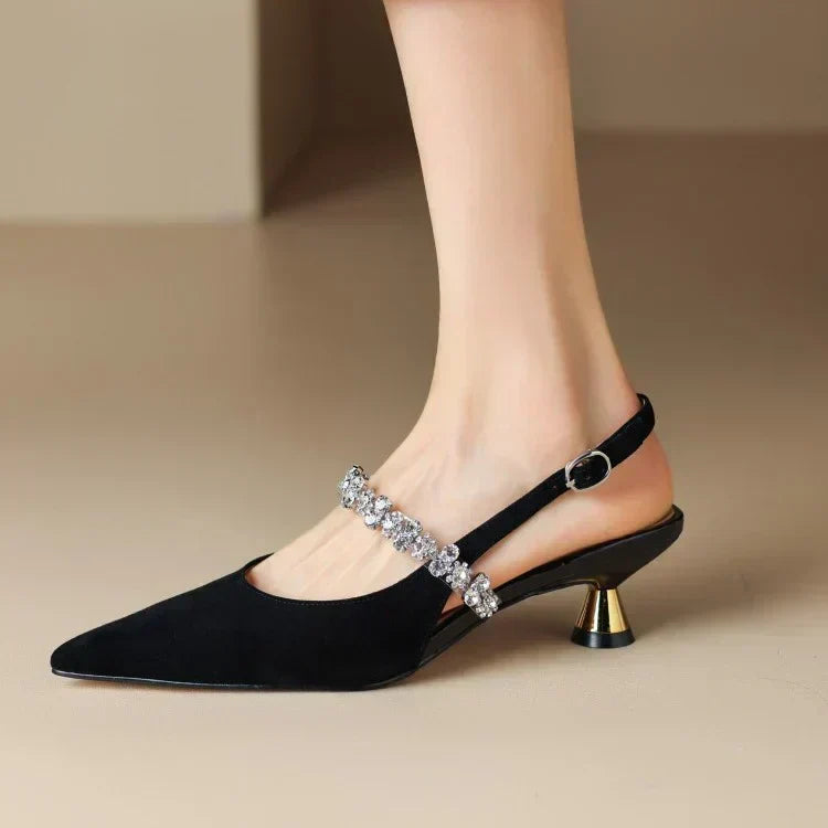 Montarello Women's Crystal Strap Pointed Toe Slingback Pumps