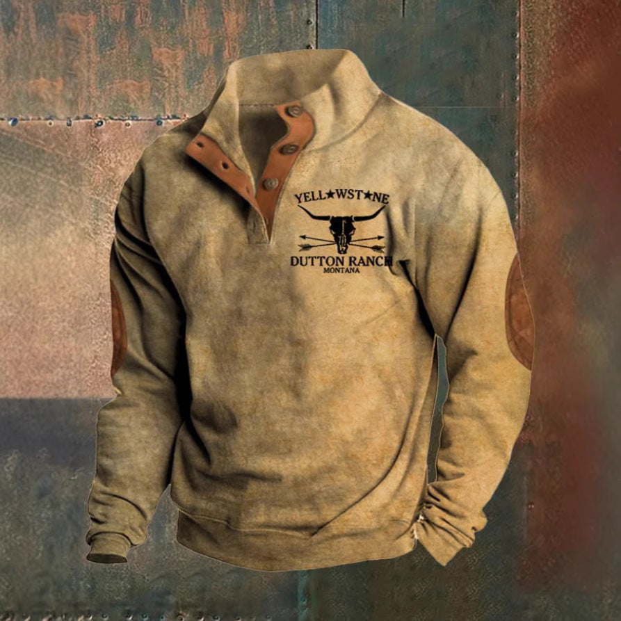 Men's Pullover Sweater, Stand Collar, Button Placket, Long Sleeves