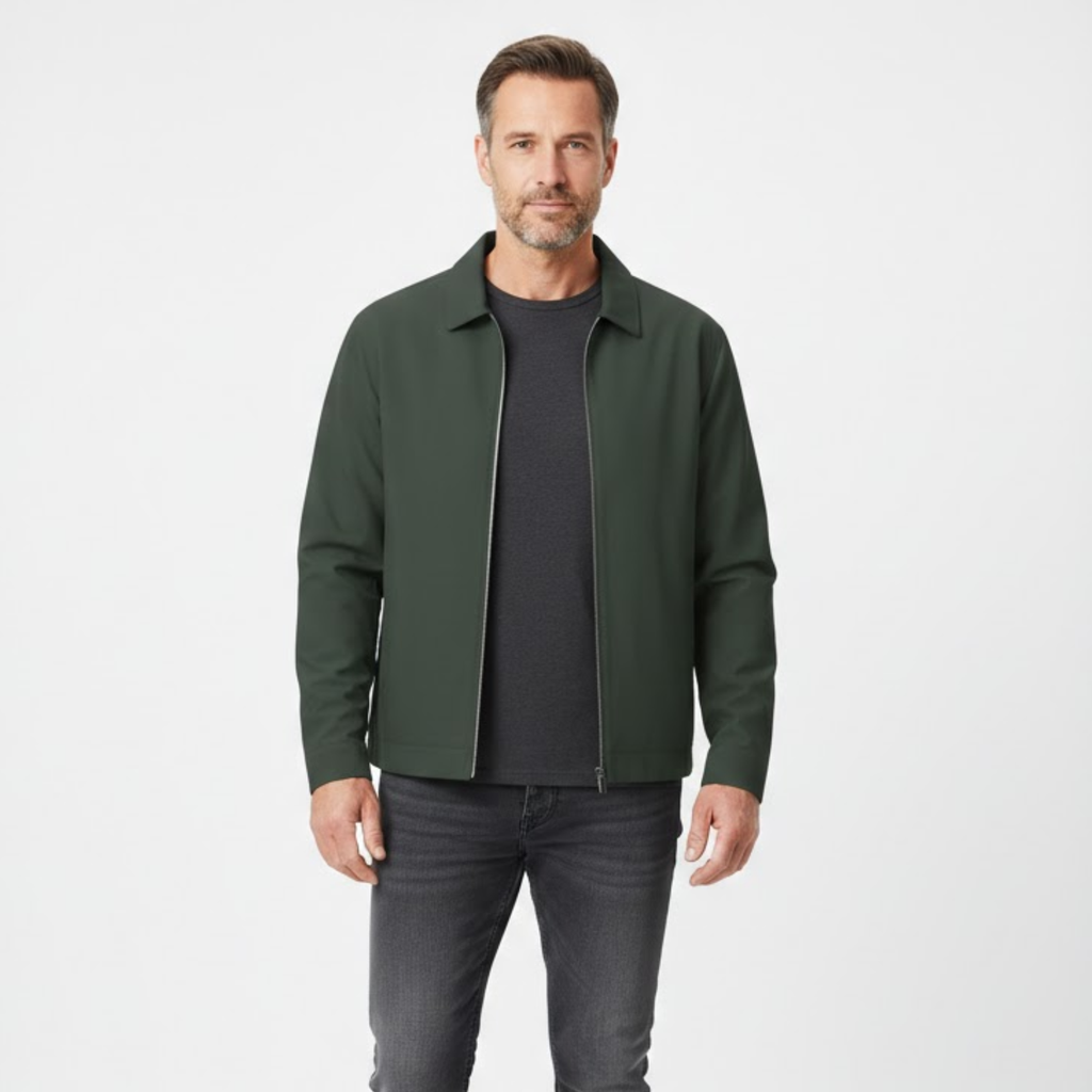 Men's Zip Front Jacket, Shirt Collar, Long Sleeves