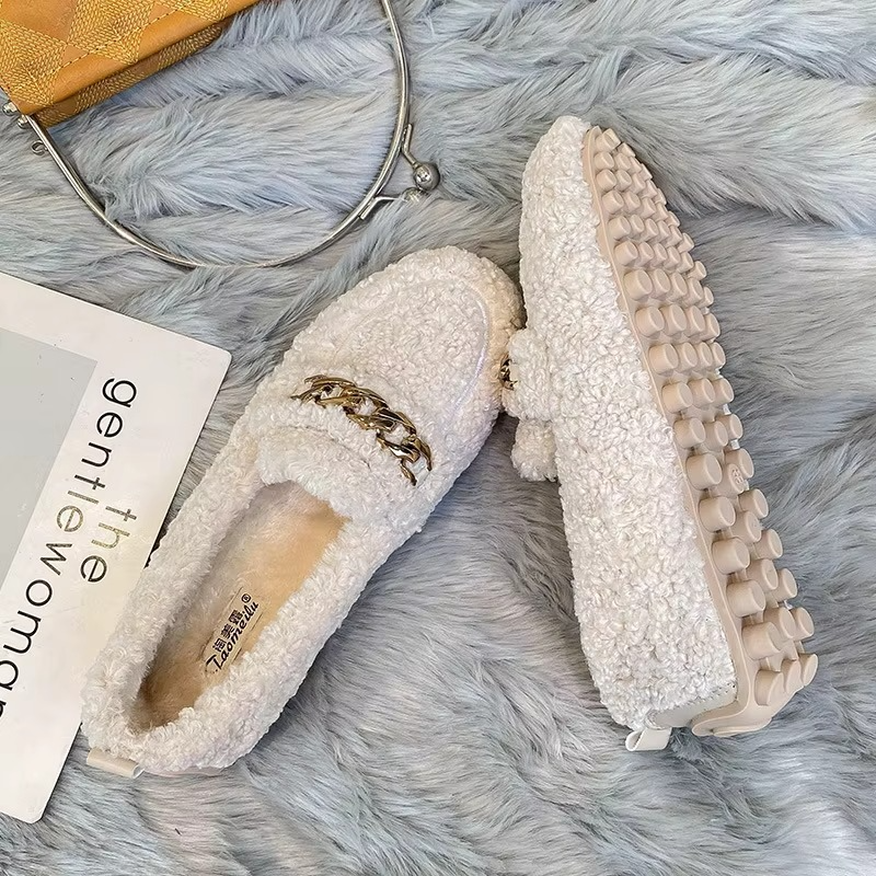 Women's Comfortable Slippers with Lambswool Lining and Rubber Sole