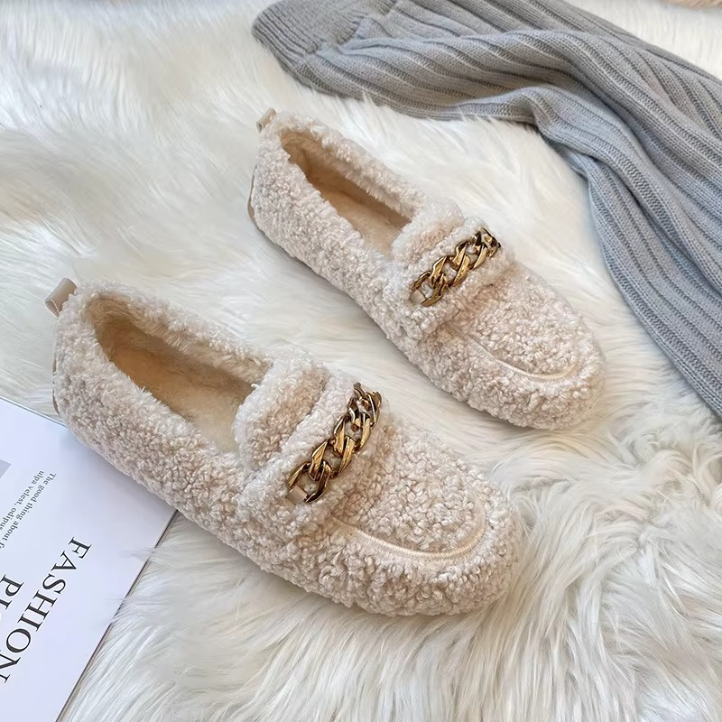 Women's Comfortable Slippers with Lambswool Lining and Rubber Sole